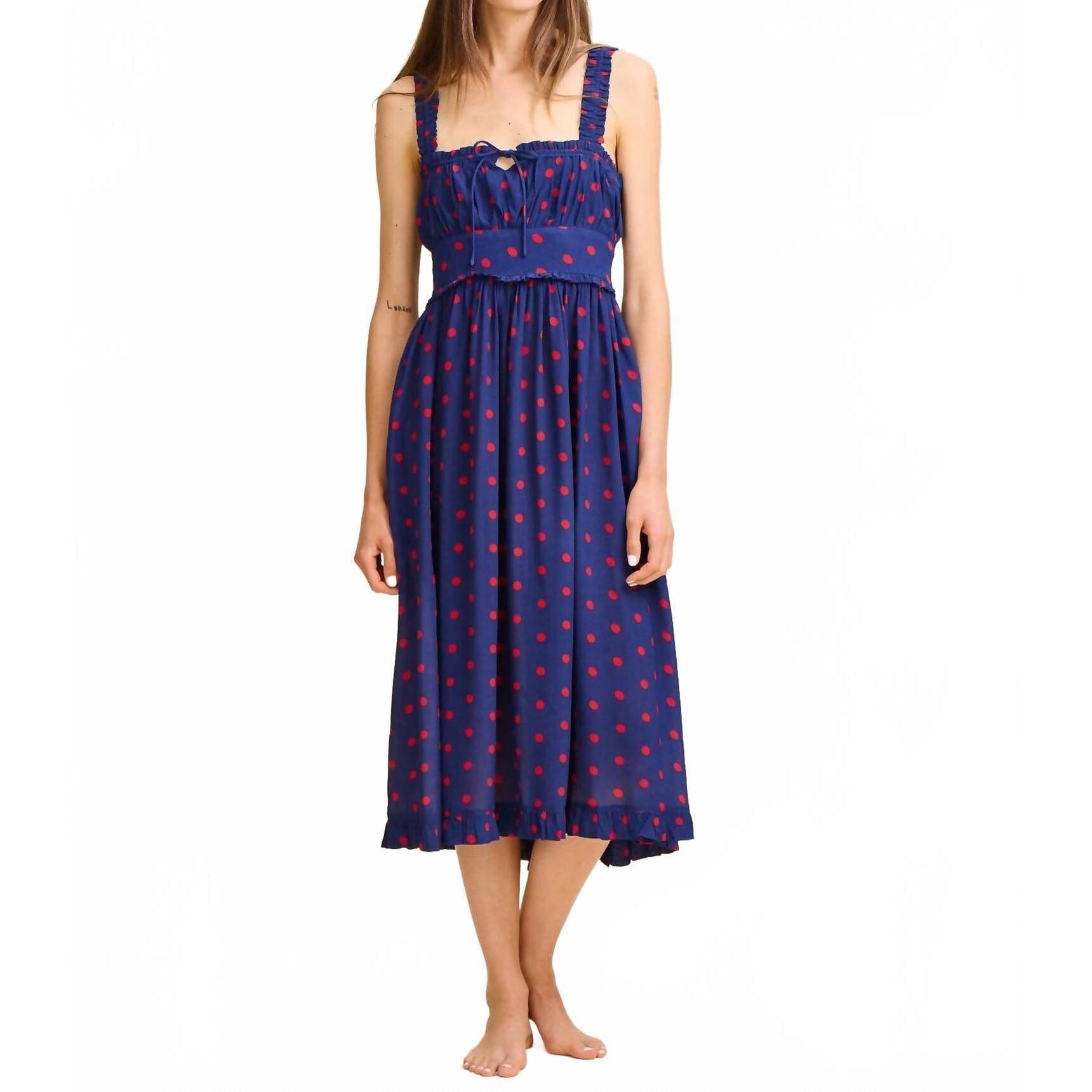 New Mille Calla Dress In Navy With Red Dots